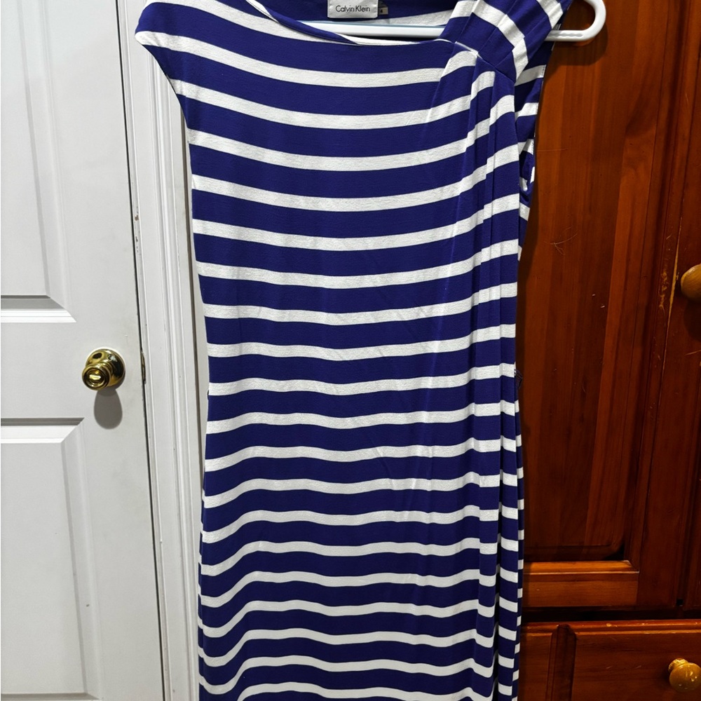 Calvin Klein Asymmetrical Blue and White Dress